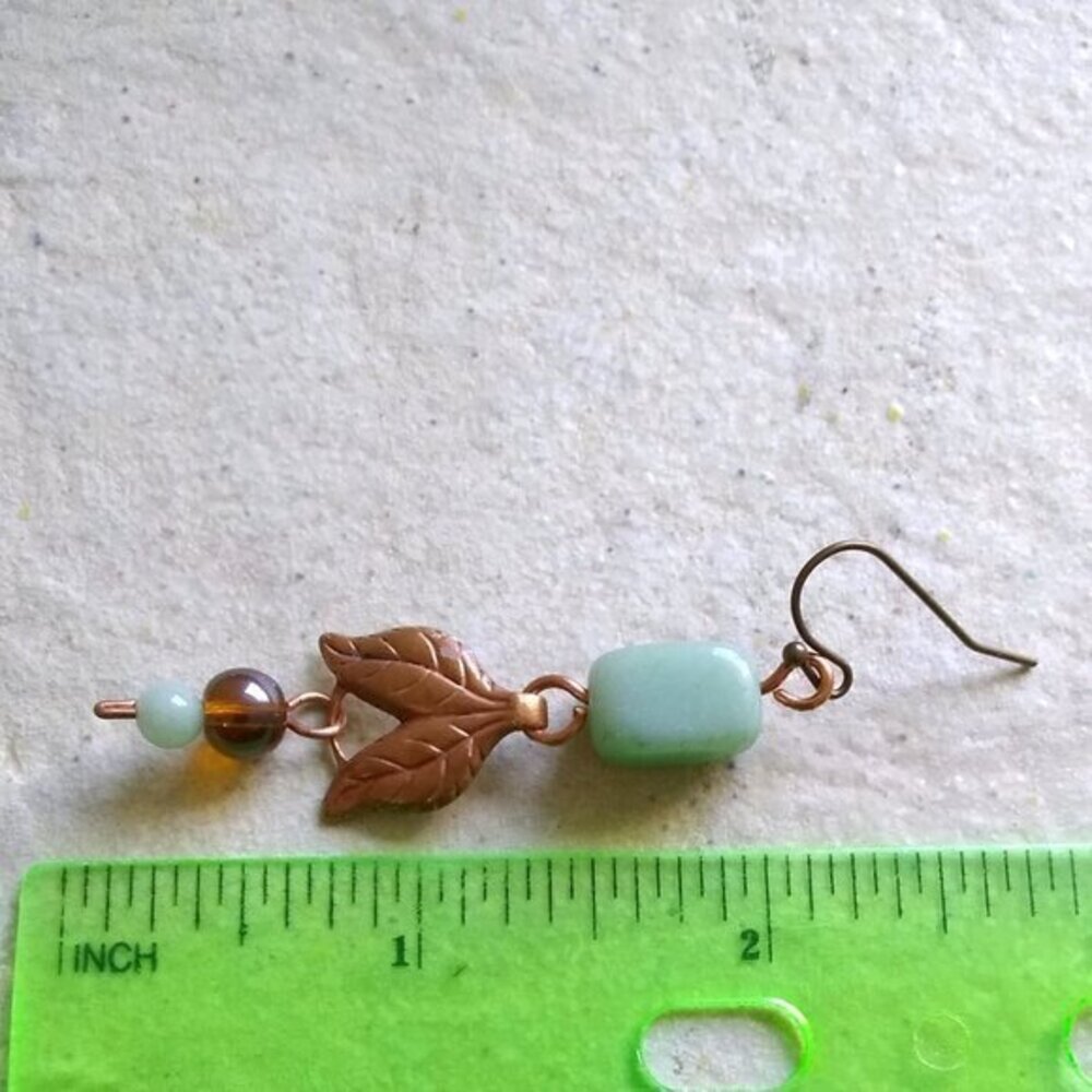 Handmade Copper Leaf + Green Aventurine Earrings! Fall Prosperity + Luck Jewelry - Picture 10 of 11